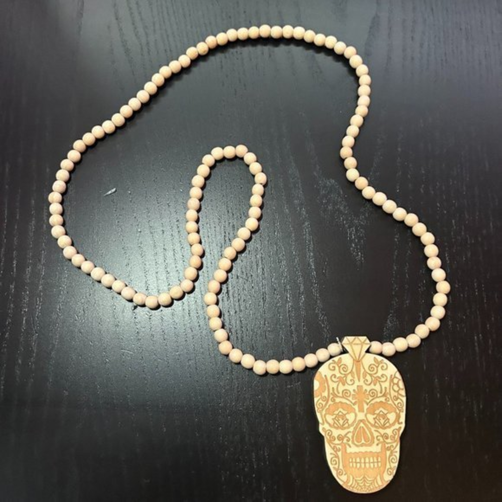GoodWood‎ NYC Sugar Skull Necklace Wooden Pendant Wooden Beaded